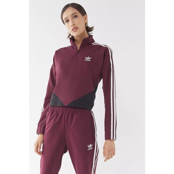 adidas Tops - Adidas Colorblock Quarter Zip Windbreaker Pullover Jacket Burgundy/Black Small